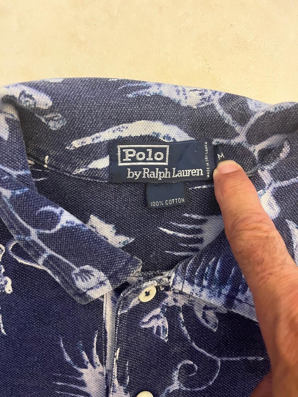 Polo by Ralph Lauren Navy and White Floral Cotton Polo, Used